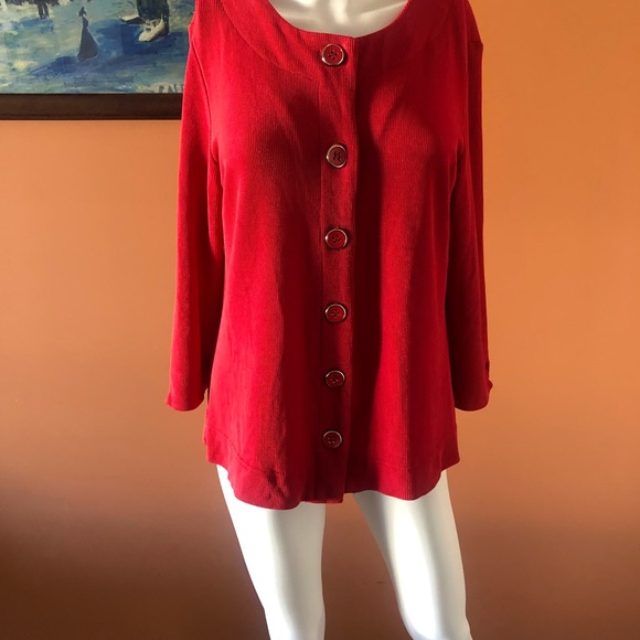 COLDWATER CREEK red button-up textured cardigan - Picture 2 of 9
